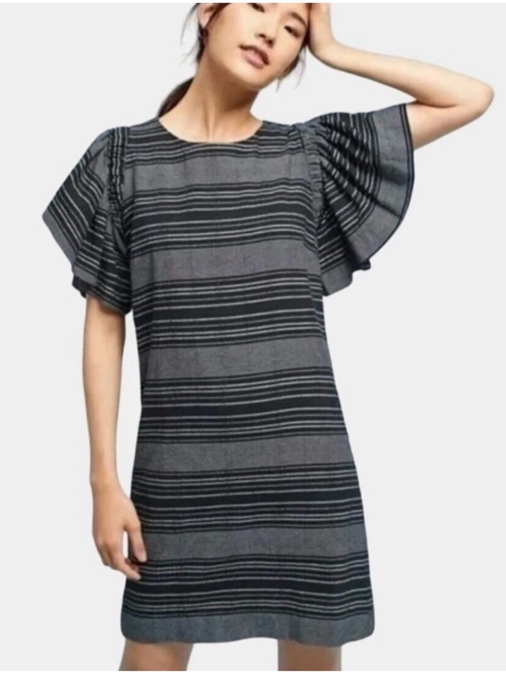 Anthropologie Moon River Striped Dress Ruffle Sleeve XS